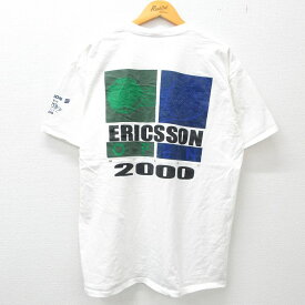 【中古】古着 半袖 ビンテージ ヴィンテージTシャツ メンズ 00年代 00s テニスラケット エリクソン 大きいサイズ 2L LL ビッグシルエット ゆったり ビッグサイズ オーバーサイズ コットン クルーネック 丸首 白 ホワイト XLサイズ 中古 | 春夏 夏物 夏服 ヴィンテージT