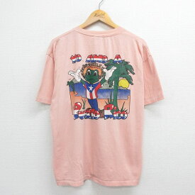 【中古】古着 半袖 ビンテージ ヴィンテージTシャツ メンズ 90年代 90s カエル プエルトリコ クルーネック 丸首 USA製 アメリカ製 ピンク XLサイズ 中古 | 春夏 夏物 夏服 ヴィンテージTシャツ メンズファッション カットソー ティーシャツ ティシャツ メンズTシャツ