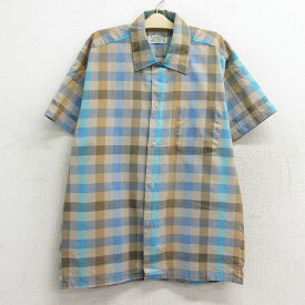 【中古】古着 半袖シャツ キッズ ボーイズ 子供服 70年代 70s ベージュ他 カーキ チェック | 春夏 春物 春服 秋冬 秋物 秋服 女の子 子ども服 こども服 カジュアル ファッション おしゃれ かわいい 2OF