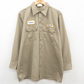 【中古】古着 ディッキーズ Dickies 長袖 ワークシャツ メンズ 90年代 90s ロング丈 USA製 アメリカ製 ベージュ カーキ XLサイズ 中古 トップス | 春夏 春物 春服 秋冬 秋物 秋服 カジュアルシャツ メンズファッション 長袖シャツ おしゃれ カジュアル