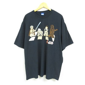 【中古】古着 半袖Tシャツ メンズ スターウォーズ STAR WARS レゴ 大きいサイズ 2L LL ビッグシルエット ゆったり ビッグサイズ オーバーサイズ クルーネック 丸首 黒 ブラック XLサイズ 中古 中古メンズ半袖プリントキャラクター