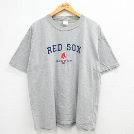 【中古】古着 リー Lee 半袖 ビンテージ ヴィンテージTシャツ メンズ 00年代 00s MLB ボストンレッドソックス 刺繍 大きいサイズ 2L LL ビッグシルエット ゆったり ビッグサイズ オーバーサイズ コットン クルーネック 丸首 グレー 霜降り メジャーリーグ ベースボール