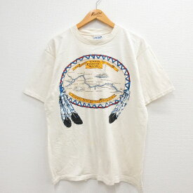 【中古】古着 半袖 ビンテージ ヴィンテージTシャツ メンズ 00年代 00s ミズーリ川 地図 コットン クルーネック 丸首 薄ベージュ カーキ Lサイズ 中古 | 春夏 夏物 夏服 ヴィンテージTシャツ メンズファッション カットソー ティーシャツ ティシャツ メンズTシャツ 半