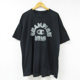 【中古】古着 チャンピオン Champion 半袖 ブランドTシャツ メンズ ビッグロゴ 大きいサイズ 2L LL ビッグシルエット ゆったり ビッグサイズ オーバーサイズ コットン クルーネック 丸首 黒 ブラック XLサイズ 中古 | 春夏 夏物 夏服 メンズファッション カットソー テ