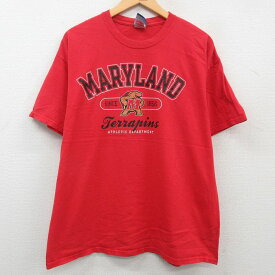 【中古】古着 半袖 ビンテージ ヴィンテージTシャツ メンズ 00年代 00s メリーランド 大きいサイズ 2L LL ビッグシルエット ゆったり ビッグサイズ オーバーサイズ コットン クルーネック 丸首 赤 レッド XLサイズ 中古 | 春夏 夏物 夏服 ヴィンテージTシャツ メンズフ 2OF