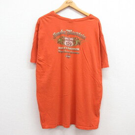 【中古】古着 ハーレーダビッドソン Harley Davidson 半袖Tシャツ メンズ スモーキーマウンテン ドラゴン 龍 胸ポケット付き 大きいサイズ 2L LL ビッグシルエット ゆったり ビッグサイズ オーバーサイズ コットン クルーネック 丸首 オレンジ XLサイズ 中古 | 春夏 夏