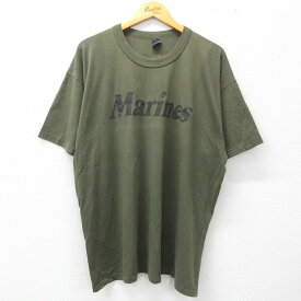 【中古】古着 半袖 ビンテージ ヴィンテージTシャツ メンズ 90年代 90s ミリタリー マリーンズ Marines 大きいサイズ 2L LL ビッグシルエット ゆったり ビッグサイズ オーバーサイズ クルーネック 丸首 濃緑 グリーン 【spe】 XLサイズ 中古 | 春夏 夏物 夏服 ヴィンテ