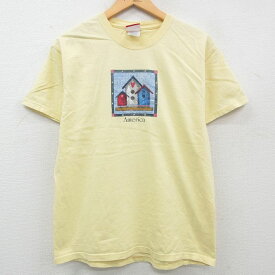 【中古】古着 半袖Tシャツ レディース アメリカ コットン クルーネック 丸首 黄 イエロー 中古 | 春夏 春物 春服 秋冬 秋物 秋服 カットソー レディースファッション ロンT ロング丈 おしゃれ かわいい ロンティー ロングT ロングTシャツ ロングティーシャツ 長袖ティ