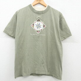 【中古】古着 半袖 ビンテージ ヴィンテージTシャツ レディース 00年代 00s 花 ペンシルベニア 刺繍 パッチワーク コットン クルーネック 丸首 緑系他 グリーン 中古 | 春夏 春物 春服 秋冬 秋物 秋服 カットソー レディースファッション ロンT ロング丈 おしゃれ かわ