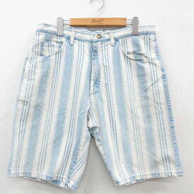 【中古】古着 ラングラー Wrangler ショートパンツ ショーツ メンズ 90年代 90s コットン USA製 アメリカ製 薄紺他 ネイビー デニム ストライプ 【spe】 W33 中古 ボトムス 短パン ショーパン ハーフ | 春夏 春物 春服 夏物 夏服 半ズボン カジュアル メンズファッショ 2OF