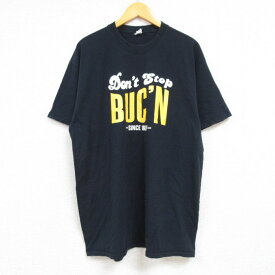 【中古】古着 ジャンセン 半袖Tシャツ メンズ BUCN コットン クルーネック 丸首 黒 ブラック XLサイズ 中古 中古メンズ半袖プリントキャラクター 2OF