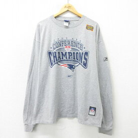 【中古】古着 リーボック REEBOK 長袖 ビンテージ ヴィンテージTシャツ メンズ 00年代 00s NFL ニューイングランドペイトリオッツ 大きいサイズ 2L LL ビッグシルエット ゆったり ビッグサイズ オーバーサイズ クルーネック 丸首 グレー 霜降り アメフト スーパーボウ 2OF