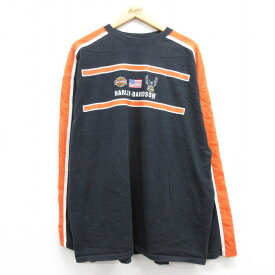 【中古】古着 ハーレーダビッドソン Harley Davidson 長袖 ビンテージ ヴィンテージTシャツ メンズ 90年代 90s バイク 大きいサイズ 2L LL ビッグシルエット ゆったり ビッグサイズ オーバーサイズ コットン クルーネック 丸首 USA製 アメリカ製 黒他 ブラック XLサイ 2OF