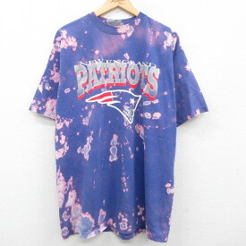 【中古】古着 マジェスティック 半袖 ビンテージ ヴィンテージTシャツ メンズ 90年代 90s NFL ニューイングランドペイトリオッツ 大きいサイズ 2L LL ビッグシルエット ゆったり ビッグサイズ オーバーサイズ コットン クルーネック 丸首 ロング丈 紺他 ネイビー ブリ