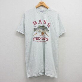 【中古】古着 半袖 ビンテージ ヴィンテージTシャツ メンズ 90年代 90s 魚 バスプロショップス 大きいサイズ 2L LL ビッグシルエット ゆったり ビッグサイズ オーバーサイズ ロング丈 クルーネック 丸首 薄グレー 霜降り XLサイズ 中古 | 春夏 夏物 夏服 ヴィンテージT 2OF