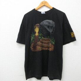 【中古】古着 半袖 ビンテージ ヴィンテージTシャツ メンズ 00年代 00s REPTILAND コブラ コットン クルーネック 丸首 黒 ブラック 【spe】 XLサイズ 中古 | 春夏 夏物 夏服 ヴィンテージTシャツ メンズファッション カットソー ティーシャツ ティシャツ メンズTシャツ