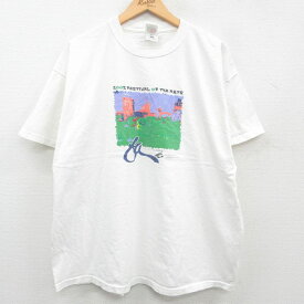 【中古】古着 半袖 ビンテージ ヴィンテージTシャツ メンズ 00年代 00s フェスティバル アート 大きいサイズ 2L LL ビッグシルエット ゆったり ビッグサイズ オーバーサイズ コットン クルーネック 丸首 白 ホワイト XLサイズ 中古 | 春夏 夏物 夏服 ヴィンテージTシャ