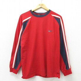 【中古】古着 トミーヒルフィガー TOMMY HILFIGER トミージーンズ 半袖 ブランドTシャツ メンズ 90年代 90s ワンポイントロゴ コットン クルーネック 丸首 赤 レッド XLサイズ 中古 | 春夏 春物 春服 秋冬 秋物 秋服 メンズファッション ロンT カットソー ロンティー 2OF