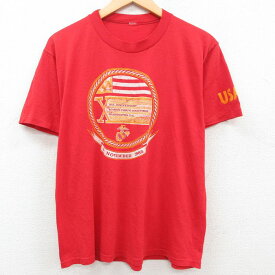 【中古】古着 半袖 ビンテージ ヴィンテージTシャツ メンズ 80年代 80s ミリタリー USMC 海兵隊マラソン ワシントンDC クルーネック 丸首 赤 レッド Lサイズ 中古 | 春夏 夏物 夏服 ヴィンテージTシャツ メンズファッション カットソー ティーシャツ ティシャツ メンズ