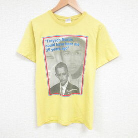 【中古】古着 半袖Tシャツ メンズ バラクオバマ 大統領 コットン クルーネック 丸首 黄 イエロー Mサイズ 中古 中古メンズ半袖プリントキャラクター
