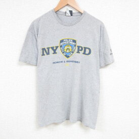【中古】古着 半袖Tシャツ メンズ ニューヨーク警察 クルーネック 丸首 グレー 霜降り XLサイズ 中古 中古メンズ半袖プリントキャラクター