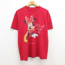 【中古】古着 半袖Tシャツ レディース ディズニー DISNEY ミニー ラメ コットン クルーネック 丸首 赤 レッド 中古 | 春夏 春物 春服 秋冬 秋物 秋服 カットソー レディースファッション ロンT ロング丈 おしゃれ かわいい ロンティー ロングT ロングTシャツ ロングテ