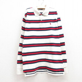 【中古】古着 ラルフローレン Ralph Lauren 長袖 ブランド ポロシャツ キッズ ボーイズ 子供服 90年代 90s ワンポイントロゴ 鹿の子 コットン 白他 ホワイト ボーダー | 春夏 春物 春服 秋冬 秋物 秋服 女の子 子ども服 こども服 カジュアル ファッション おしゃれ か 2OF