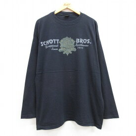 【中古】古着 Schott ショット 長袖 ビンテージ ヴィンテージTシャツ メンズ 00年代 00s エンブレム フロッキープリント 大きいサイズ 2L LL ビッグシルエット ゆったり ビッグサイズ オーバーサイズ コットン クルーネック 丸首 カナダ製 紺 ネイビー XLサイズ 中古 |