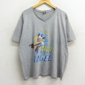 【中古】古着 半袖 ビンテージ ヴィンテージTシャツ レディース 00年代 00s ルーニーテューンズ LOONEY TUNES タズ シーデビル 大きいサイズ 2L LL ビッグシルエット ゆったり ビッグサイズ オーバーサイズ Vネック グレー 霜降り 中古 | 春夏 春物 春服 秋冬 秋物 秋