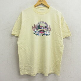 【中古】古着 半袖Tシャツ レディース ウィスコンシン 花 クルーネック 丸首 薄黄 イエロー 中古 | 春夏 春物 春服 秋冬 秋物 秋服 カットソー レディースファッション ロンT ロング丈 おしゃれ かわいい ロンティー ロングT ロングTシャツ ロングティーシャツ 長袖テ