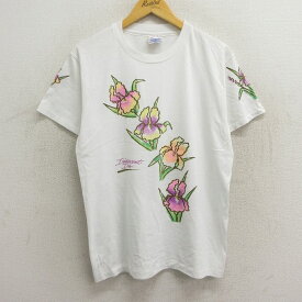 【中古】古着 ヘインズ Hanes 半袖 ビンテージ ヴィンテージTシャツ レディース 90年代 90s 花 クルーネック 丸首 白 ホワイト 中古 | 春夏 春物 春服 秋冬 秋物 秋服 カットソー レディースファッション ロンT ロング丈 おしゃれ かわいい ロンティー ロングT ロングT 2OF