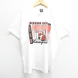 【中古】古着 半袖 ビンテージ ヴィンテージTシャツ メンズ 90年代 90s ジャクソンセンター バスケットボール クルーネック 丸首 USA製 アメリカ製 白 ホワイト XLサイズ 中古 | 春夏 夏物 夏服 ヴィンテージTシャツ メンズファッション カットソー ティーシャツ ティ