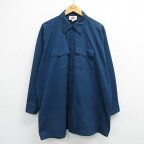 【中古】古着 ディッキーズ Dickies 長袖 ワークシャツ メンズ 90年代 90s 大きいサイズ 2L LL ビッグシルエット ゆったり ビッグサイズ オーバーサイズ ロング丈 USA製 アメリカ製 紺 ネイビー XLサイズ 中古 トップス | 春夏 春物 春服 秋冬 秋物 秋服 カジュアルシ 3OF