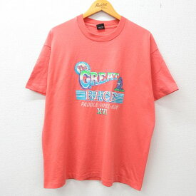 【中古】古着 半袖 ビンテージ ヴィンテージTシャツ メンズ 90年代 90s グレートレース 企業広告 ミズノ クルーネック 丸首 USA製 アメリカ製 ピンク系 XLサイズ 中古 | 春夏 夏物 夏服 ヴィンテージTシャツ メンズファッション カットソー ティーシャツ ティシャツ メ