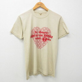 【中古】古着 半袖 ビンテージ ヴィンテージTシャツ メンズ 80年代 80s RUN ハート クルーネック 丸首 USA製 アメリカ製 ベージュ カーキ Mサイズ 中古 | 春夏 夏物 夏服 ヴィンテージTシャツ メンズファッション カットソー ティーシャツ ティシャツ メンズTシャツ 半