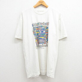 【中古】古着 半袖Tシャツ メンズ 車 MaBuhay 大きいサイズ 2L LL ビッグシルエット ゆったり ビッグサイズ オーバーサイズ クルーネック 丸首 白 ホワイト XLサイズ 中古 | 春夏 夏物 夏服 メンズファッション カットソー ティーシャツ ティシャツ メンズTシャツ 半袖 2OF