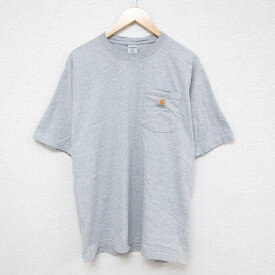 【中古】古着 カーハート Carhartt 半袖 ブランドTシャツ メンズ ワンポイントロゴ 胸ポケット付き 大きいサイズ 2L LL ビッグシルエット ゆったり ビッグサイズ オーバーサイズ クルーネック 丸首 グレー 霜降り XLサイズ 中古 | 春夏 夏物 夏服 メンズファッション