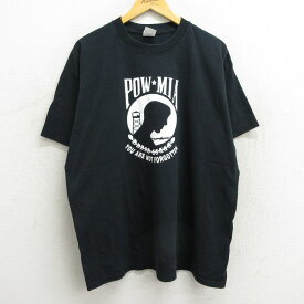 【中古】古着 半袖 ビンテージ ヴィンテージTシャツ メンズ 00年代 00s ミリタリー POWMIA 大きいサイズ 2L LL ビッグシルエット ゆったり ビッグサイズ オーバーサイズ コットン クルーネック 丸首 黒 ブラック XLサイズ 中古 | 春夏 夏物 夏服 ヴィンテージTシャツ