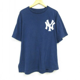 【中古】古着 マジェスティック 半袖Tシャツ メンズ MLB ニューヨークヤンキース 田中将大 19 大きいサイズ 2L LL ビッグシルエット ゆったり ビッグサイズ オーバーサイズ クルーネック 丸首 紺 ネイビー メジャーリーグ ベースボール 野球 【spe】 XLサイズ 中古 中