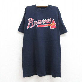 【中古】古着 マジェスティック 半袖 ビンテージ ヴィンテージTシャツ キッズ ボーイズ 子供服 00年代 00s MLB アトランタブレーブス アダムジョーンズ 10 コットン クルーネック 丸首 紺 ネイビー メジャーリーグ ベースボール 野球 | 春夏 春物 春服 秋冬 秋物 秋服