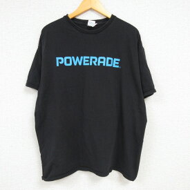 【中古】古着 半袖Tシャツ メンズ パワーエイド コットン クルーネック 丸首 黒 ブラック Lサイズ 中古 中古メンズ半袖プリントキャラクター