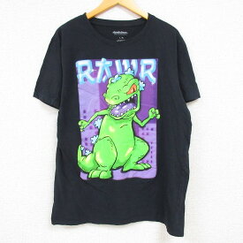 【中古】古着 半袖Tシャツ メンズ ニコロデオン ラグラッツ レプター コットン クルーネック 丸首 黒 ブラック Lサイズ 中古 中古メンズ半袖プリントキャラクター