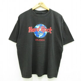 【中古】古着 半袖 ビンテージ ヴィンテージTシャツ メンズ 90年代 90s ハードロックカフェ オーランド 地球 大きいサイズ 2L LL ビッグシルエット ゆったり ビッグサイズ オーバーサイズ クルーネック 丸首 黒 ブラック XLサイズ 中古 | 春夏 夏物 夏服 ヴィンテージT