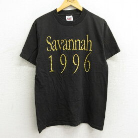 【中古】古着 半袖 ビンテージ ヴィンテージTシャツ メンズ 90年代 90s Savannah 1996 コットン クルーネック 丸首 USA製 アメリカ製 黒 ブラック Mサイズ 中古 | 春夏 夏物 夏服 ヴィンテージTシャツ メンズファッション カットソー ティーシャツ ティシャツ メンズT 2OF