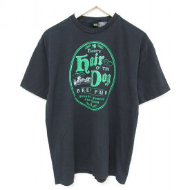 【中古】古着 半袖Tシャツ メンズ 犬 クローバー 聖パトリックの休日 コットン クルーネック 丸首 黒 ブラック Lサイズ 中古 中古メンズ半袖プリントキャラクター