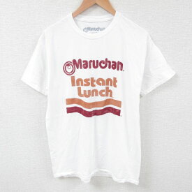 【中古】古着 半袖Tシャツ メンズ マルちゃん インスタント ランチ コットン クルーネック 丸首 白 ホワイト Mサイズ 中古 中古メンズ半袖プリントキャラクター 2OF