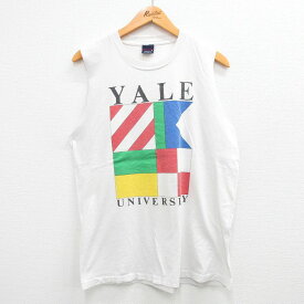 【中古】古着 ジャンスポーツ ビンテージ ヴィンテージ ノースリーブTシャツ メンズ 90年代 90s イェール大学 YALE コットン USA製 アメリカ製 白 ホワイト 【spe】 Lサイズ 中古 春夏 夏物 夏服 メンズファッション カジュアル おしゃれ