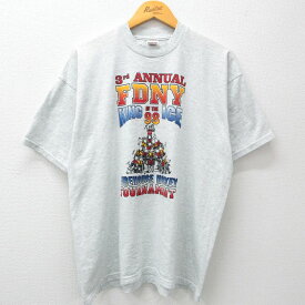 【中古】古着 半袖 ビンテージ ヴィンテージTシャツ メンズ 00年代 00s FDNY 消防署 アイスホッケー クルーネック 丸首 薄グレー 霜降り XLサイズ 中古 | 春夏 夏物 夏服 ヴィンテージTシャツ メンズファッション カットソー ティーシャツ ティシャツ メンズTシャツ 半 2OF