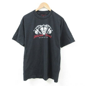 【中古】古着 半袖Tシャツ メンズ Wicked Lester コットン クルーネック 丸首 黒 ブラック Lサイズ 中古 中古メンズ半袖プリントキャラクター