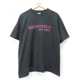 【中古】古着 フルーツオブザルーム 半袖 ビンテージ ヴィンテージTシャツ メンズ 80年代 80s MARGARITAVILLE 刺繍 コットン クルーネック 丸首 USA製 アメリカ製 黒 ブラック XLサイズ 中古 | 春夏 夏物 夏服 ヴィンテージTシャツ メンズファッション カットソー ティ 2OF